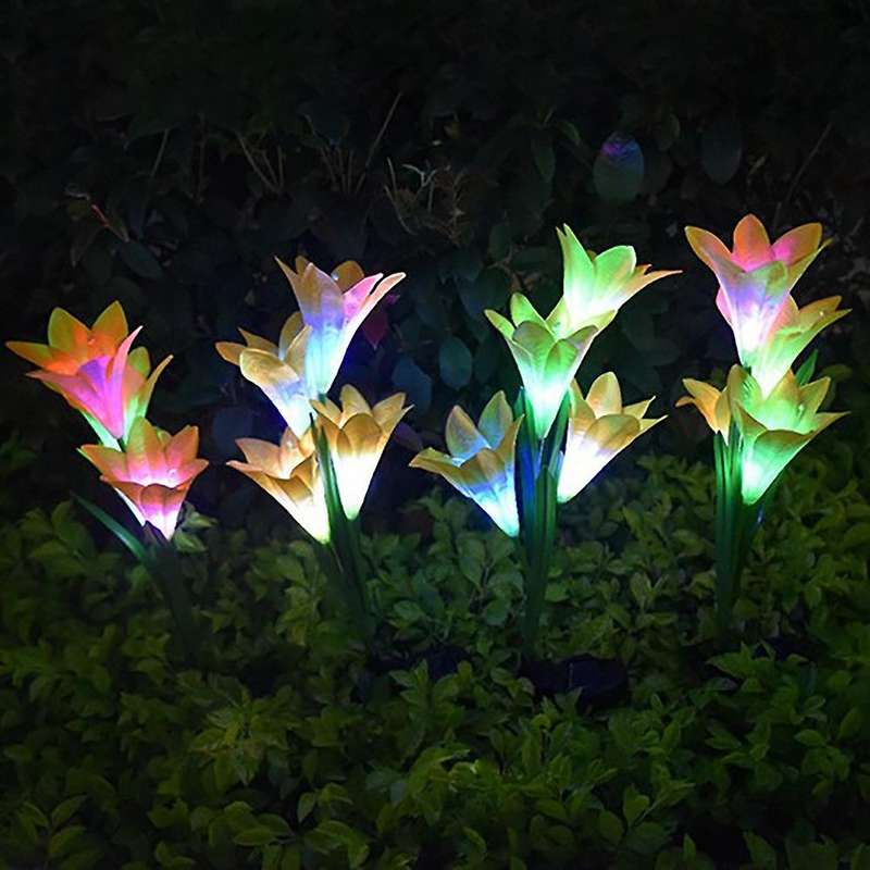 Lily Shape Night Light Beautiful Lily Flower Stake Flower Lights E