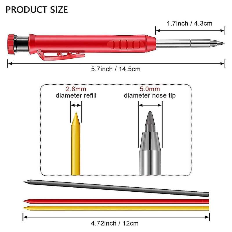 3 Pcs Solid Carpenter Pencils 2 Pcs Scriber with 3 Colors Refills
