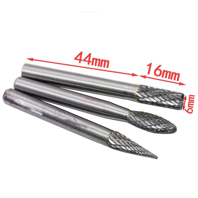 10 Sets Of Double-cut Solid Carbide Rotary Milling Cutters with 6 Mm