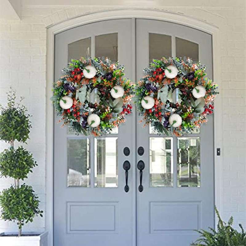 White Pumpkins Ranunculus Wreath Gorgeous Autumn Classic Farmhouse