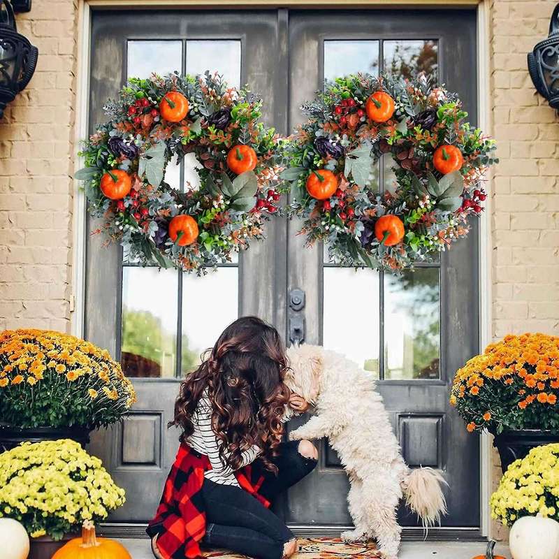White Pumpkins Ranunculus Wreath Gorgeous Autumn Classic Farmhouse