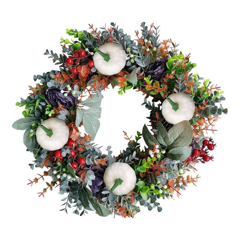 White Pumpkins Ranunculus Wreath Gorgeous Autumn Classic Farmhouse