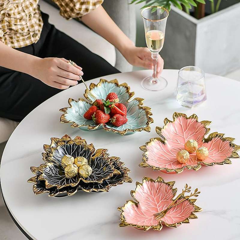 Phnom Penh Maple Leaf Plate Ceramic Jewelry Storage Tray Tableware B