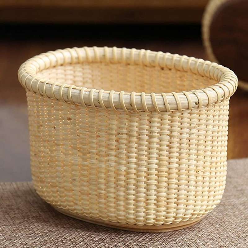 Handmade Rattan Storage Oval Baskets for Bedroom Bathroom Office