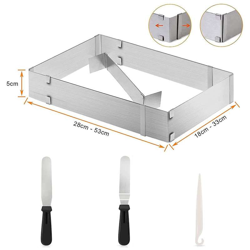 Baking Mould Square, Adjustable, Rectangular Cake Frame Cake Ring