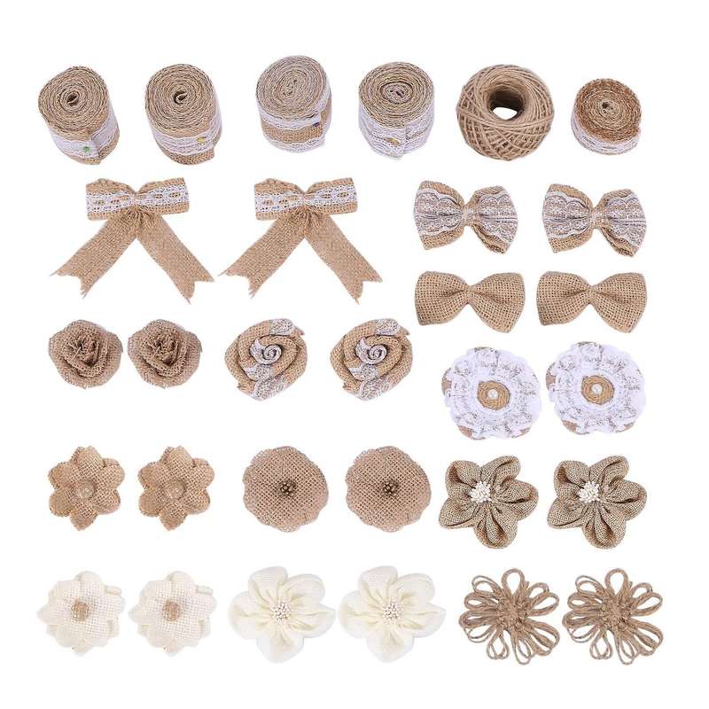 30pcs Burlap Flowers Set,for Wedding Party Decor Home Diy Crafts