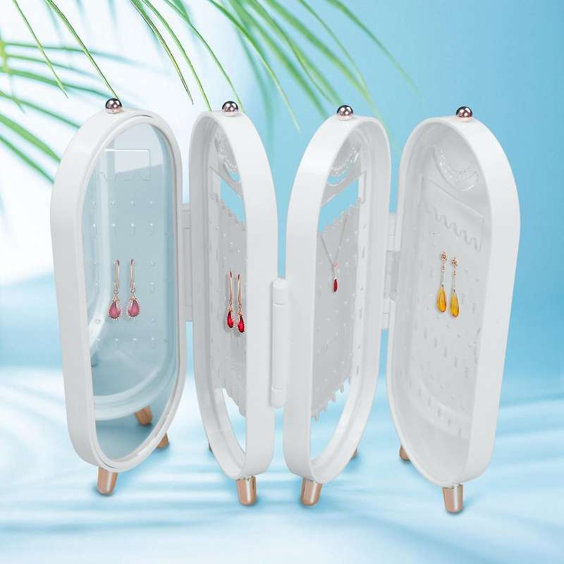 Jewelry Storage Earrings Bracelet Necklace Foldable Plastic Box-white