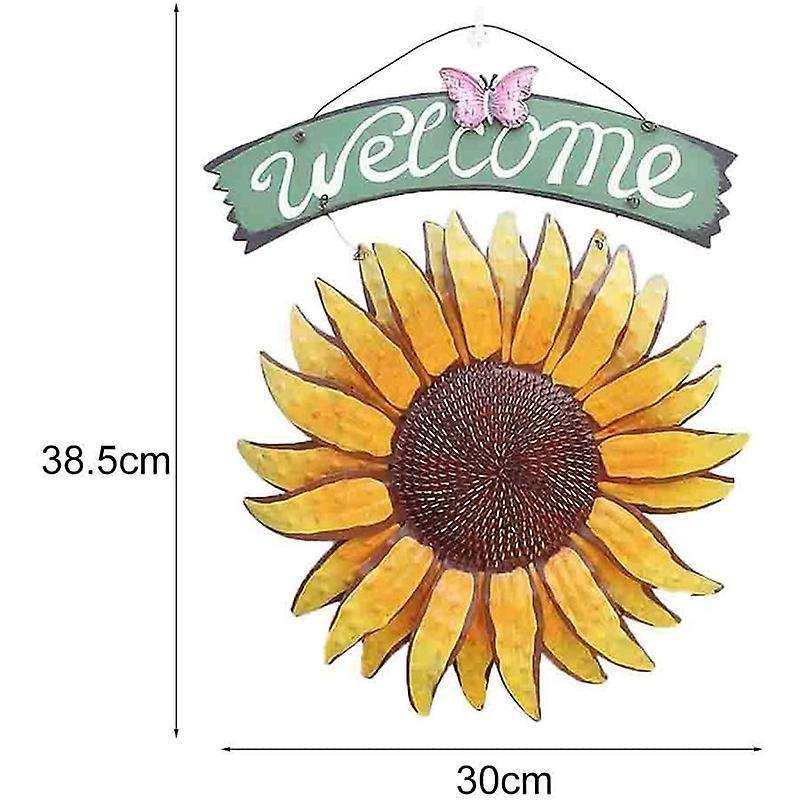 Metal Sunflower Outside Hand-painted Welcome Plaque for Front Door