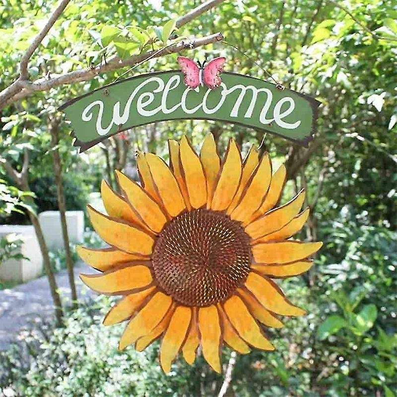 Metal Sunflower Outside Hand-painted Welcome Plaque for Front Door