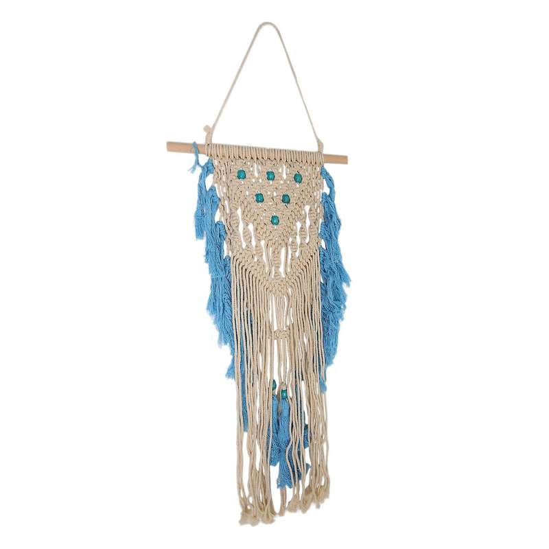 Hand Knotted Macrame Wall Art Cotton Bohemian Tapestry with Tassel