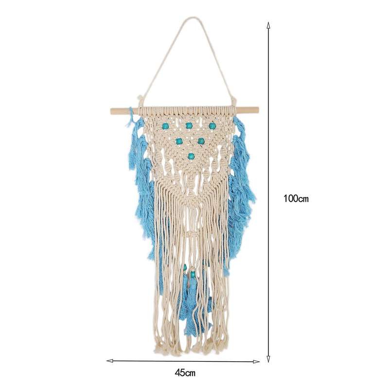 Hand Knotted Macrame Wall Art Cotton Bohemian Tapestry with Tassel
