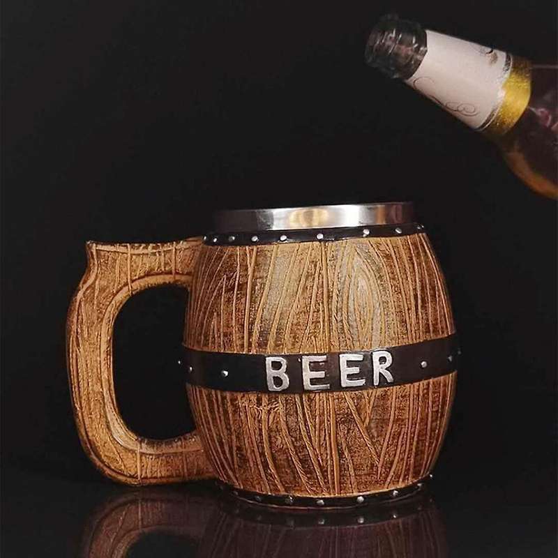 Wooden Barrel Beer Mug, Bucket Shaped Drinkware with Handle