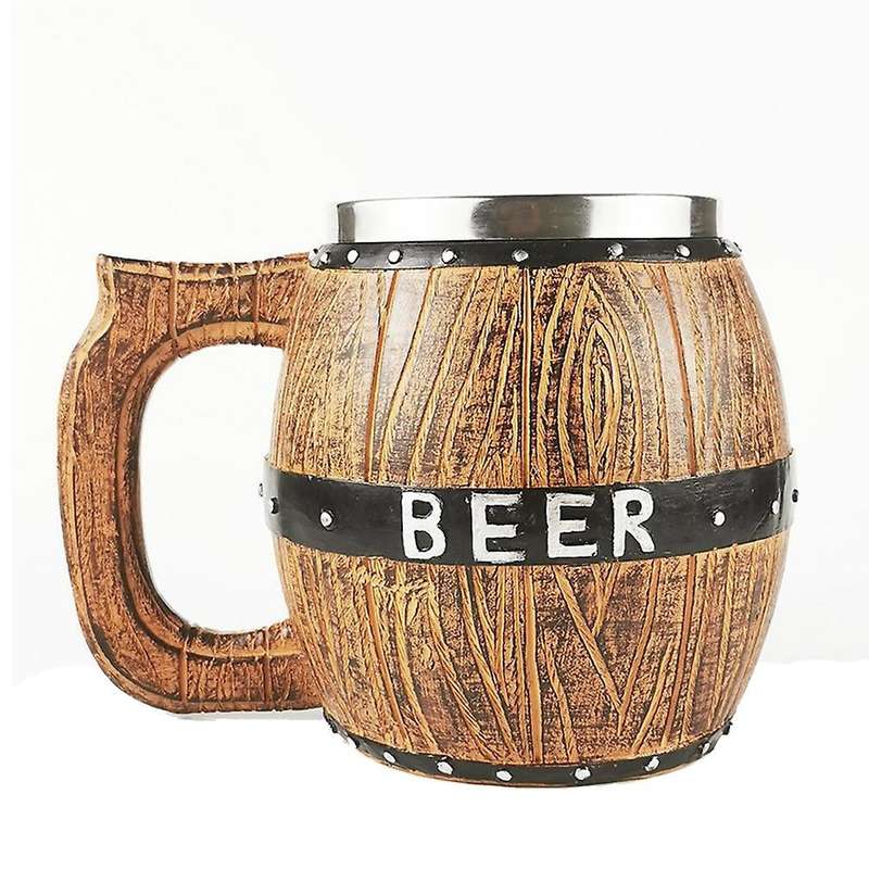 Wooden Barrel Beer Mug, Bucket Shaped Drinkware with Handle