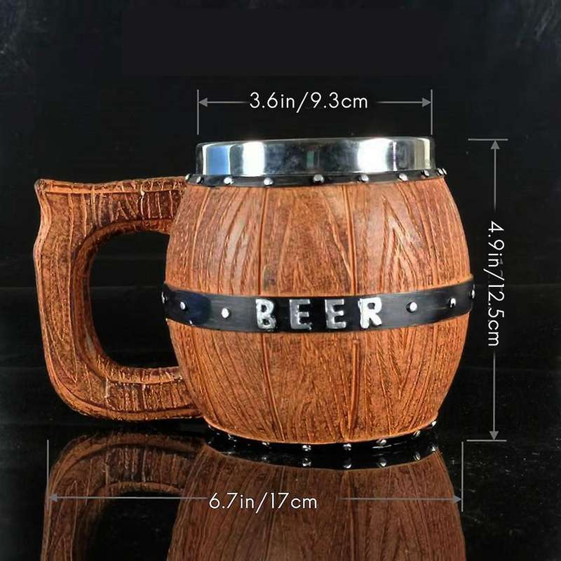 Wooden Barrel Beer Mug, Bucket Shaped Drinkware with Handle