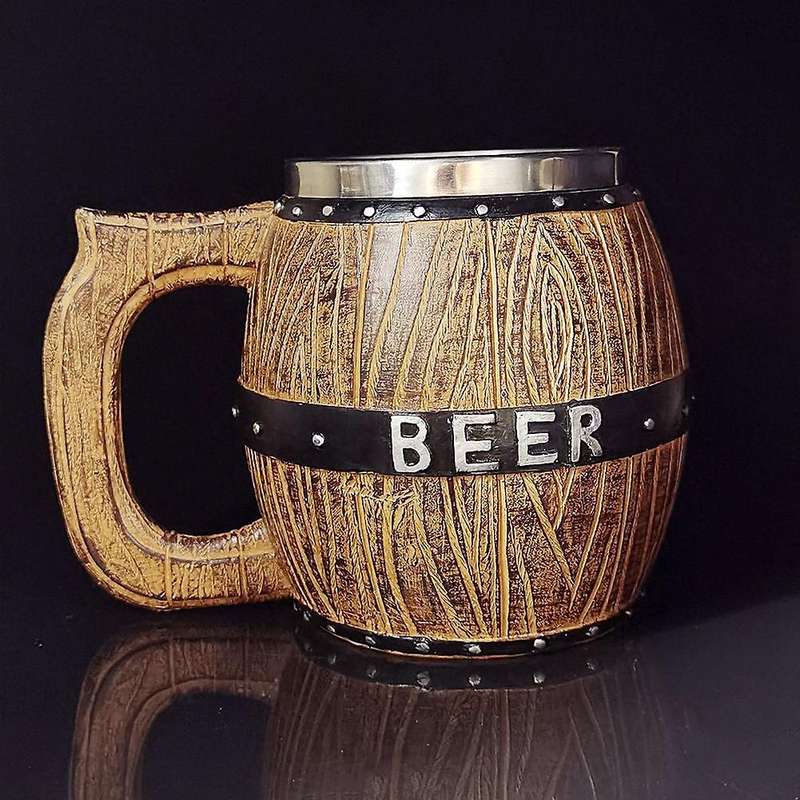 Wooden Barrel Beer Mug, Bucket Shaped Drinkware with Handle