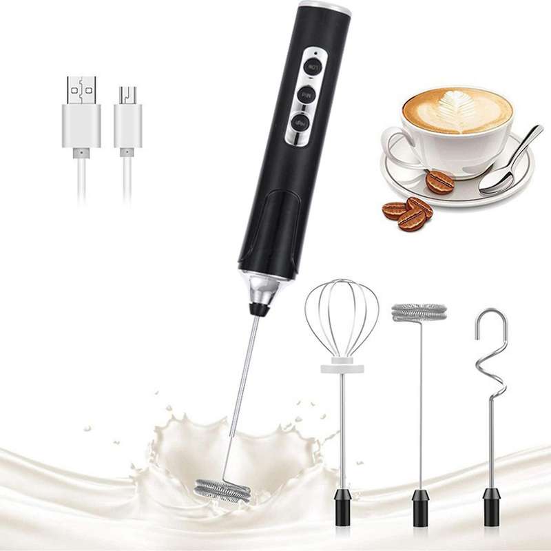 Usb Milk Frother Electric Blender Mixer 3-speeds for Coffee White