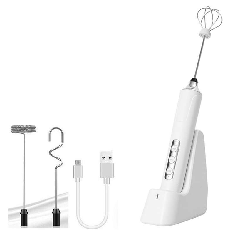 Usb Milk Frother Electric Blender Mixer 3-speeds for Coffee White
