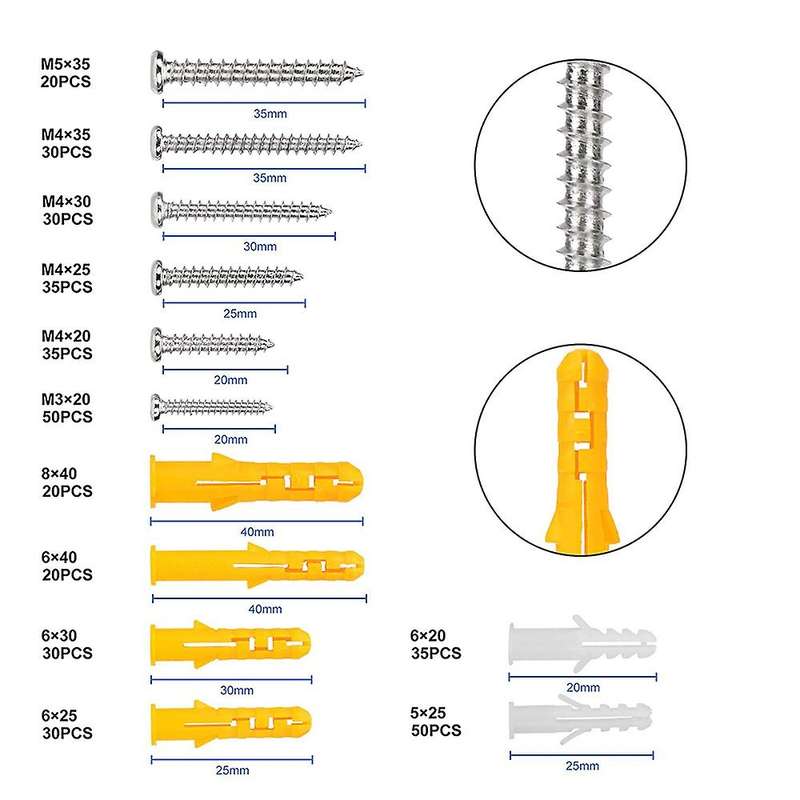 Drywall Anchors Screw Assortment Kit, Self Tapping Screw and Plastic