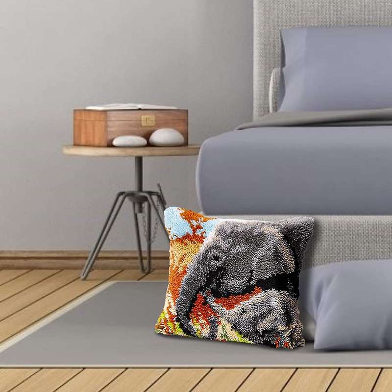 Latch Hook Kits Cushion Cover Pillowcase Embroidery Elephants