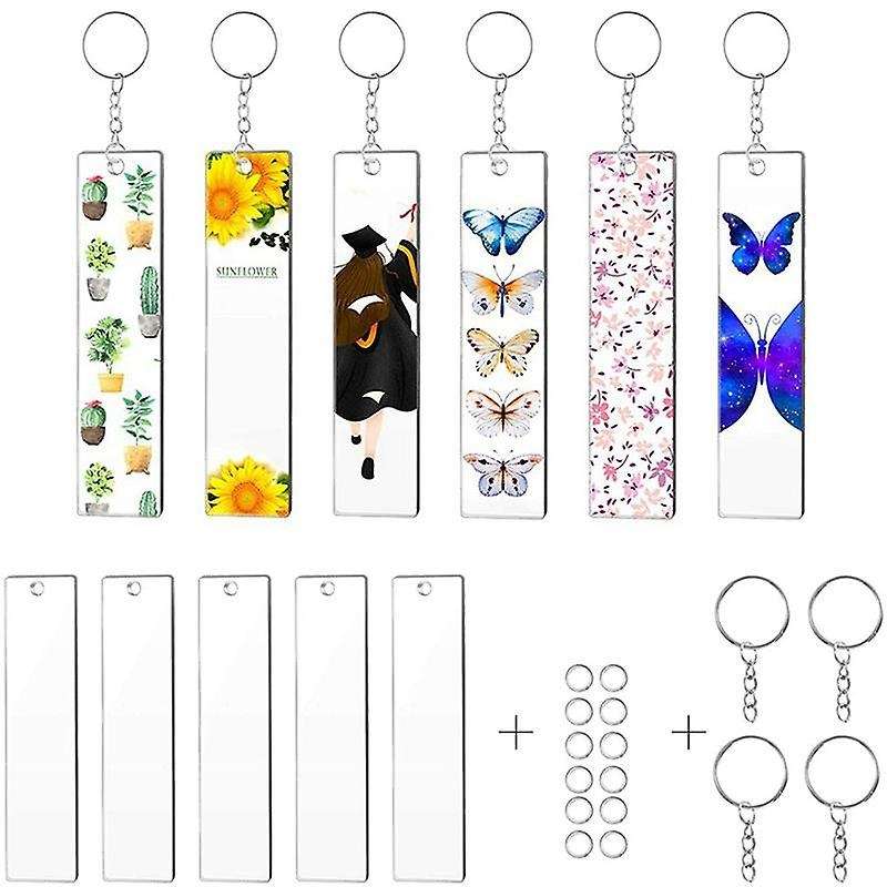 240 Pieces Rectangle Acrylic Key Chain Blank Transparent Blank