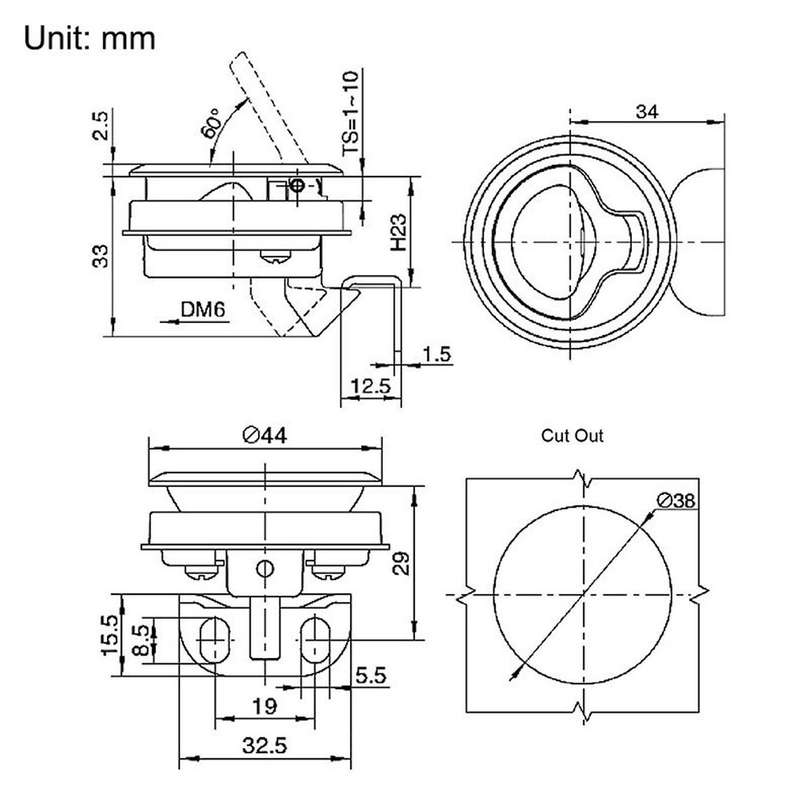 Boat Yacht Rv Door Push Lock with Key Kit Door Lock 1.8inch Recessed