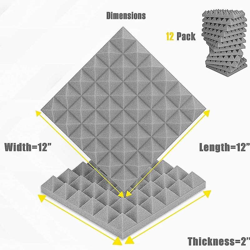 12 Pcs Acoustic Foam Pyramid Flame-retardant for Recording Studios