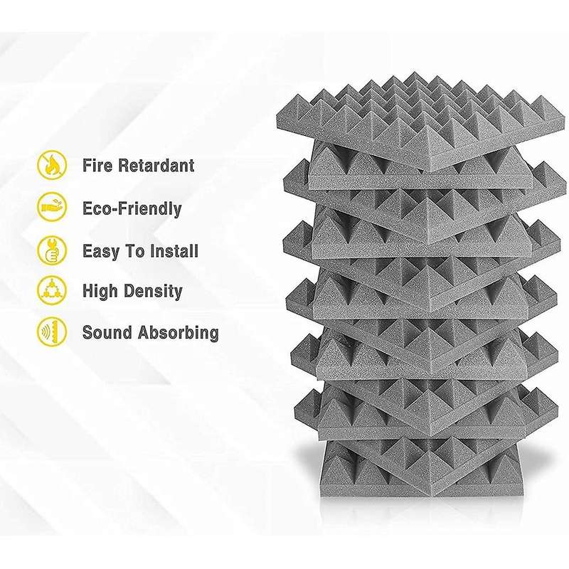 12 Pcs Acoustic Foam Pyramid Flame-retardant for Recording Studios