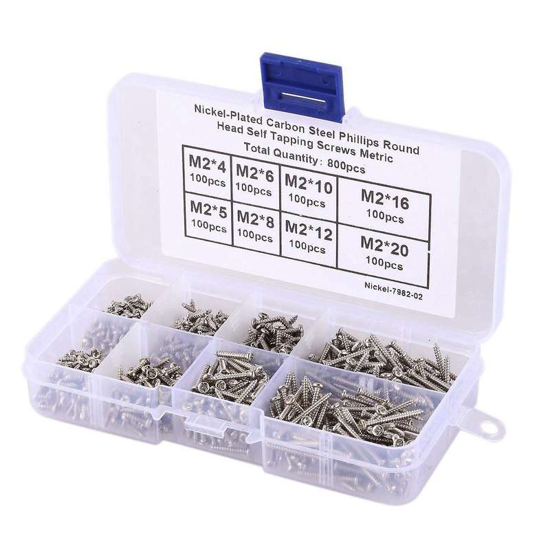 800pcs Carbon Steel Self Tapping Screws M2x4/5/6/8/10/12/16mm/20mm