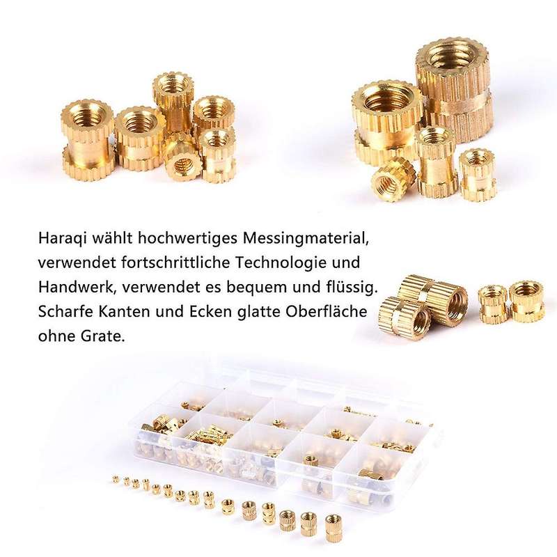 380pcs Thread Inserts M2 M2.5 M3 M4 M5 M6 Metric Female Brass Kit