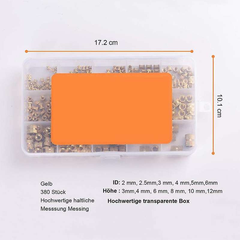 380pcs Thread Inserts M2 M2.5 M3 M4 M5 M6 Metric Female Brass Kit