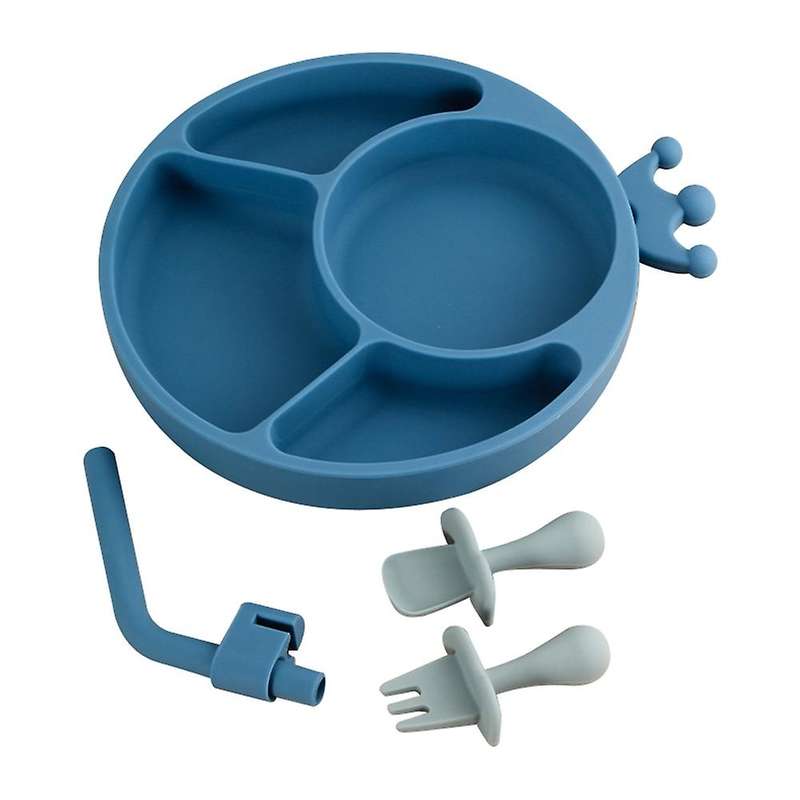 Baby Feeding Set,silicone Divided Plate with Suction,spoon,fork Set 3