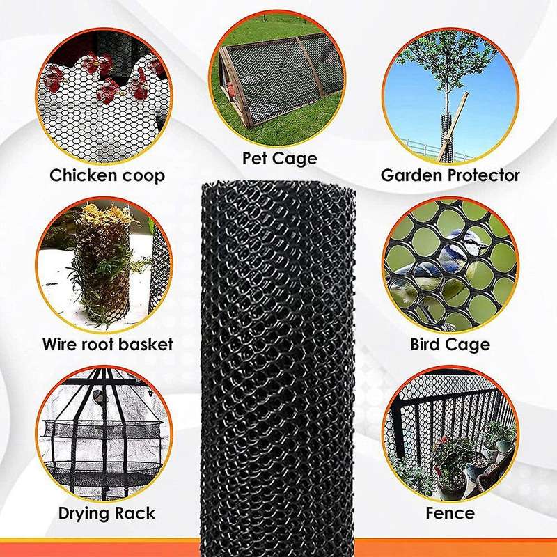 15.7 Inch X 10ft Plastic Chicken Fence Mesh for Gardening, Black