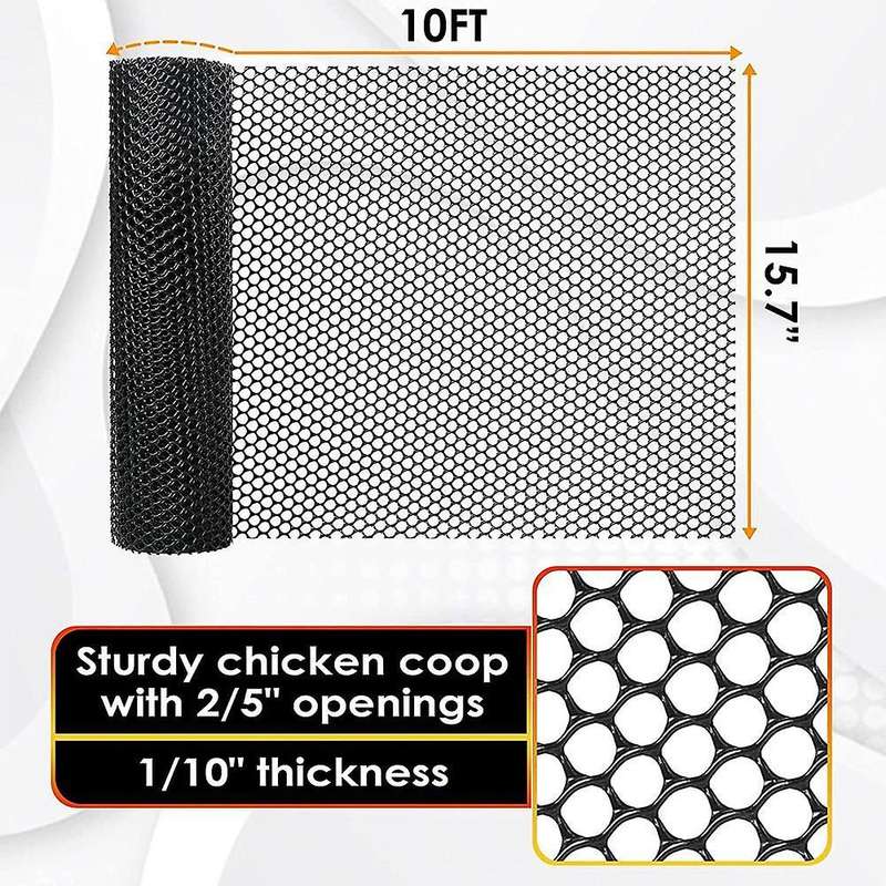 15.7 Inch X 10ft Plastic Chicken Fence Mesh for Gardening, Black