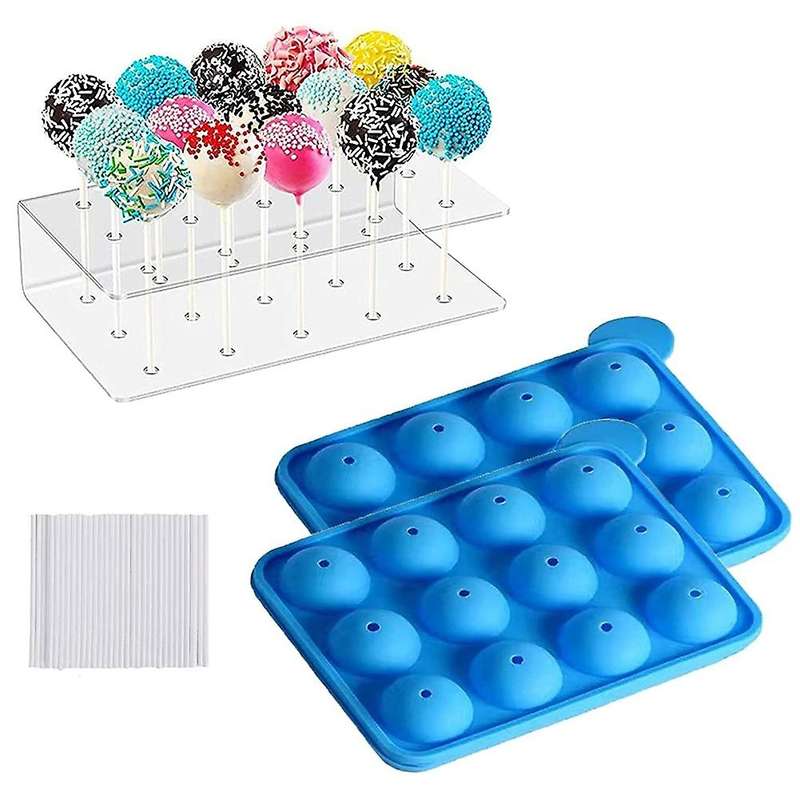 Silicone Cake Mold Set, with 60pcs Stick,15-hole Lollipop Holder