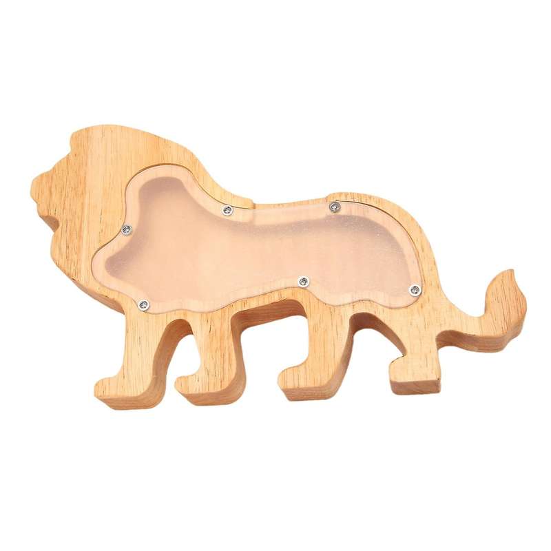 Lion Piggy Bank Pine Piggy Bank Transparent Decoration Gift 26x20cm