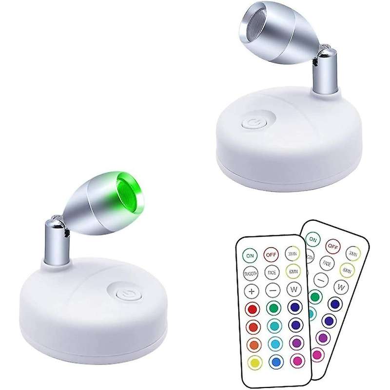 Rgb Wireless Battery Operated Lights,with Remote Rotatable Head,2pack
