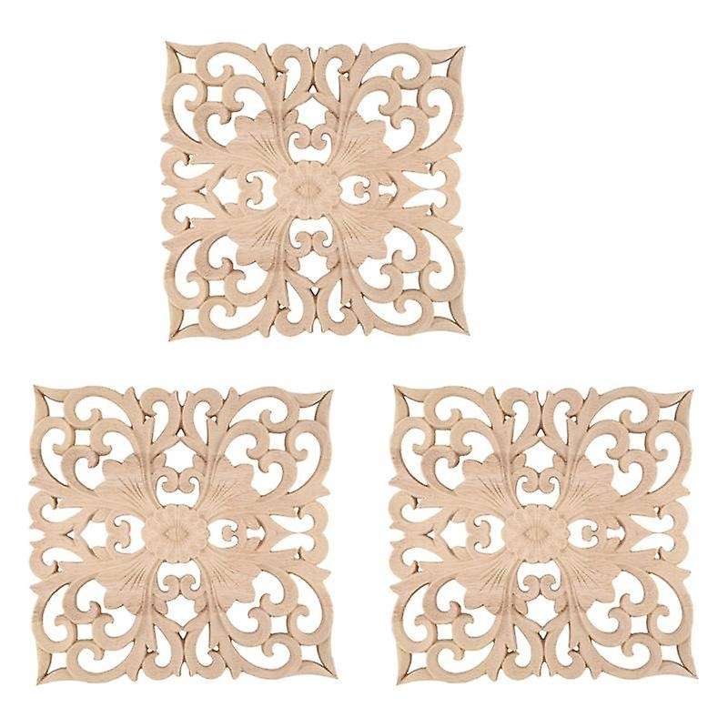 3x Wooden Decal European-style Applique Real Wood Carving 20x20x2cm