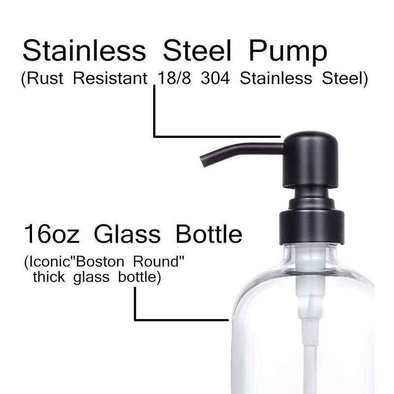 Soap Dispenser 16oz,2 Pcs Glass Soap Dispenser for Bathroom Kitchen