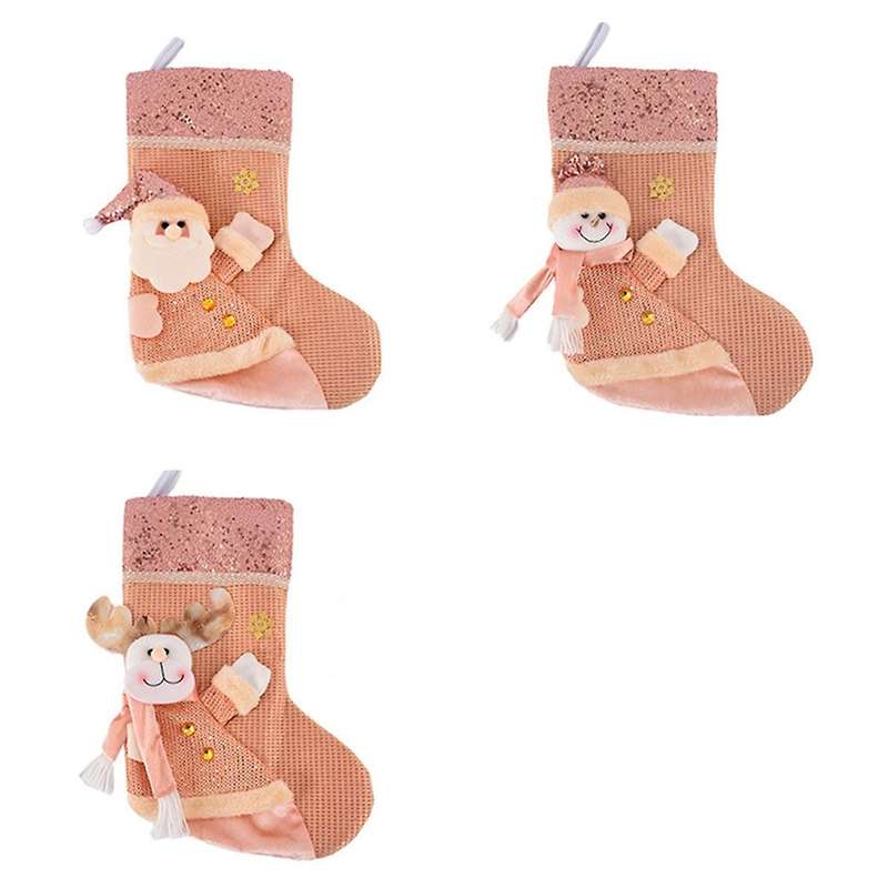 3pcs New Year Christmas Stocking Sack Xmas Gift Candy Bag Decorations