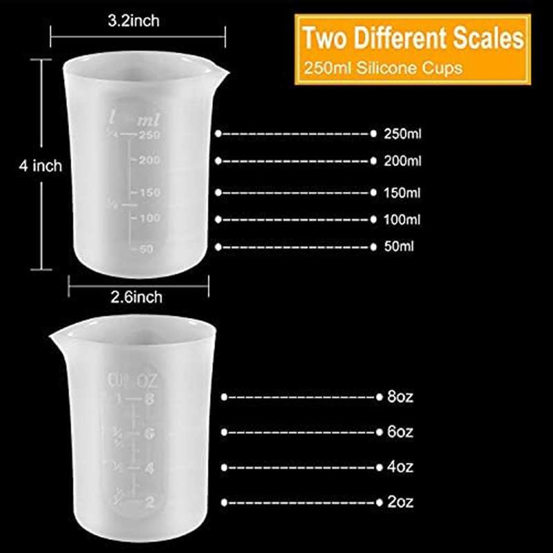 6 Pcs 250 Ml Silicone Measuring Cups for Resin Cups Glue