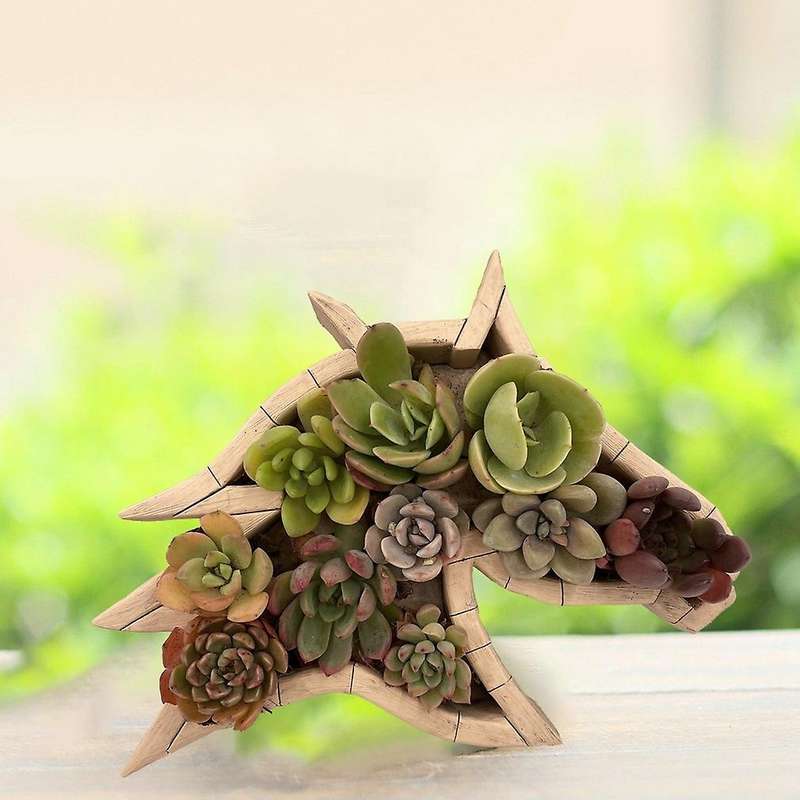 Animal Horse Model Decor Resin Imitation Wood Creative Flowerpots