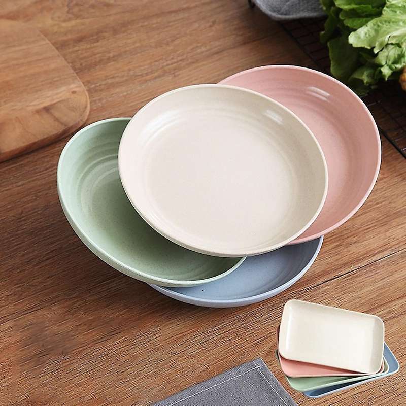 8pcs Wheat Straw Plate Set Lightweight Unbreakable Dinner Plates