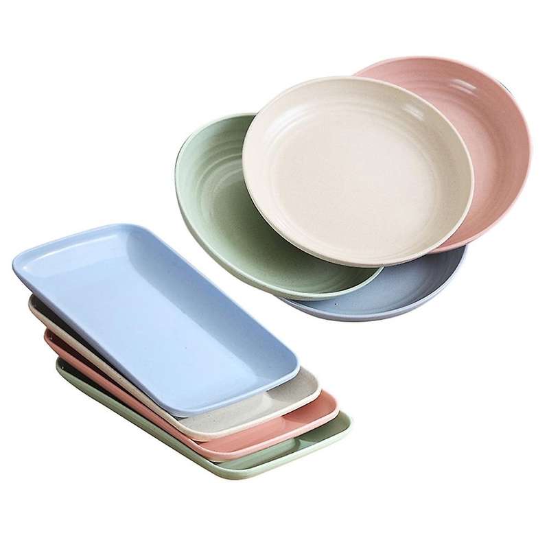 8pcs Wheat Straw Plate Set Lightweight Unbreakable Dinner Plates