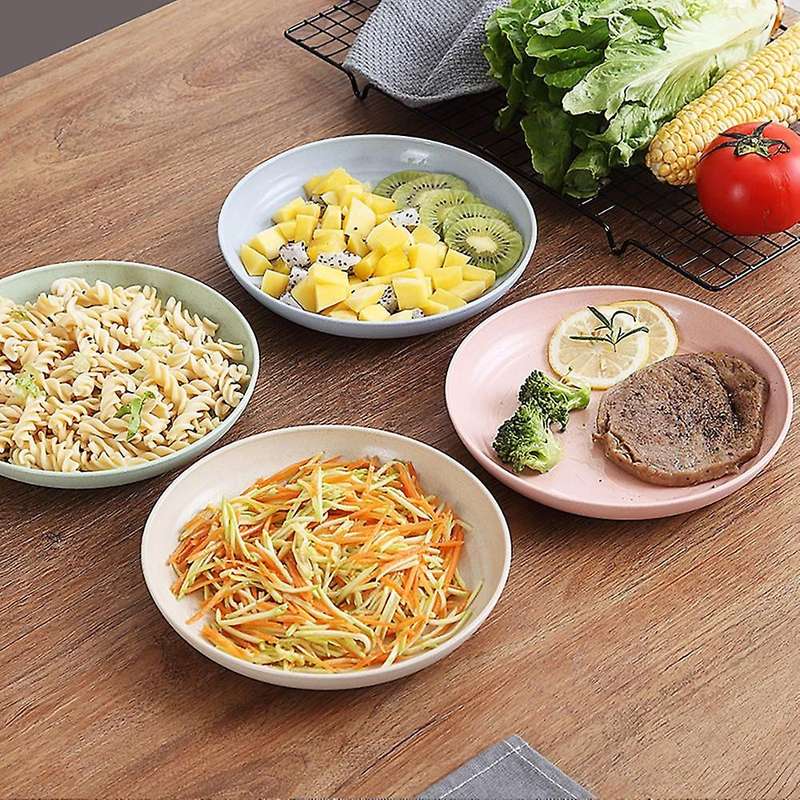 8pcs Wheat Straw Plate Set Lightweight Unbreakable Dinner Plates
