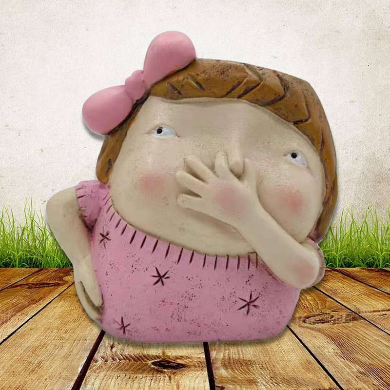 Cute Girl Pinch Nose Flower Pot Succulent Figurines Planter Decor