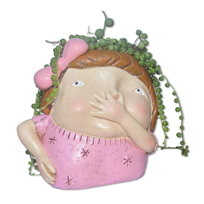 Cute Girl Pinch Nose Flower Pot Succulent Figurines Planter Decor