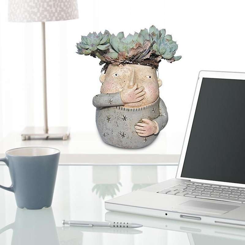 Cute Girl Pinch Nose Flower Pot Succulent Figurines Planter Decor