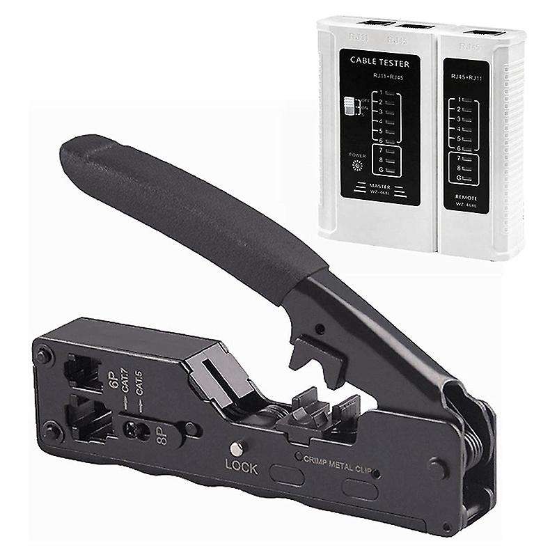 Cat5 /6a /7 Modular Crimper (black) with Rj45/12/11 Network Tool Kit