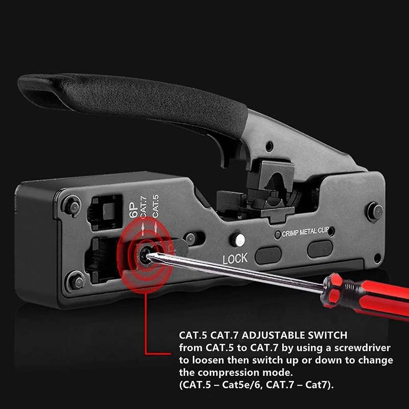 Cat5 /6a /7 Modular Crimper (black) with Rj45/12/11 Network Tool Kit