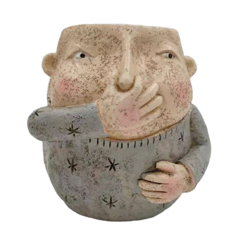 Cute Boy Pinch Nose Flower Pot Succulent Figurines Planter Decor